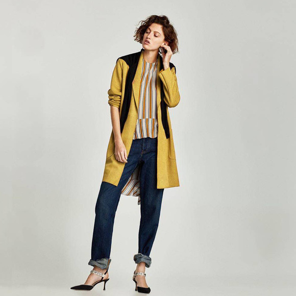 Zara Jackets & Blazers - ZARA Faux Suede Open Shawl Trench Coat Medium Yellow Patch Pockets #7385